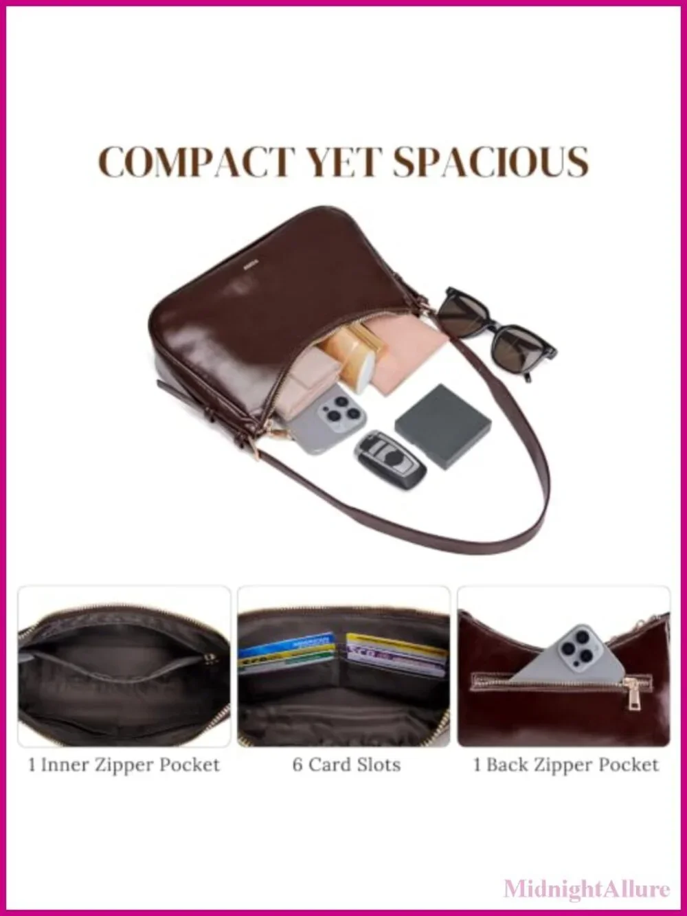 S-ZONE Patent Vegan Leather Hobo Shoulder Bag Small Adjustable Purse